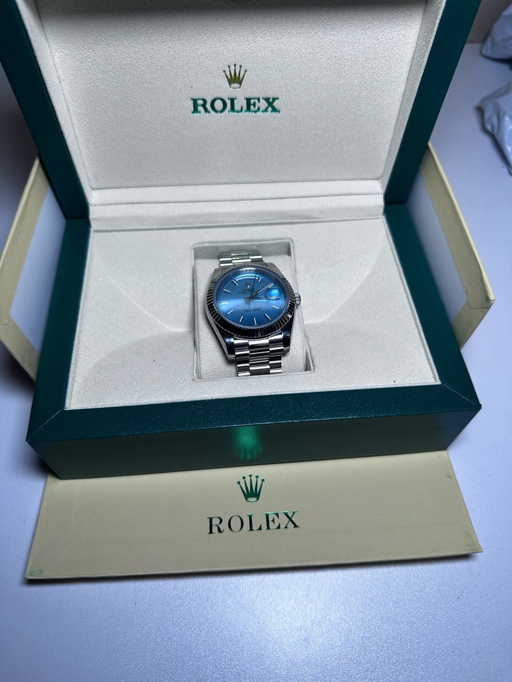 Rolex Silver Stainless Steel Watch with Blue Dial